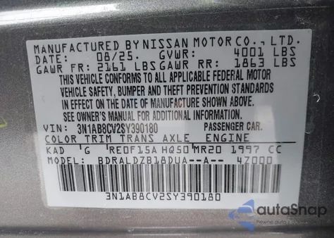 2025 Nissan Sentra Sv z USA, uszkodzony, nr VIN 3N1AB8CV2SY390180